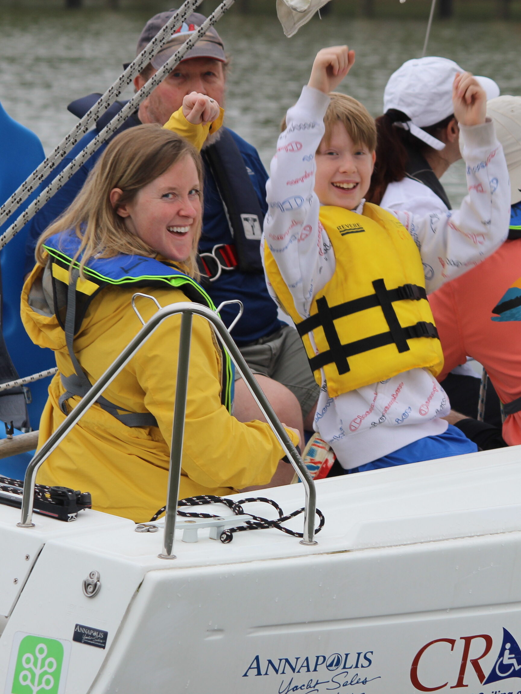 Photo of CRAB guests and volunteers on a CRAB sailboat. 