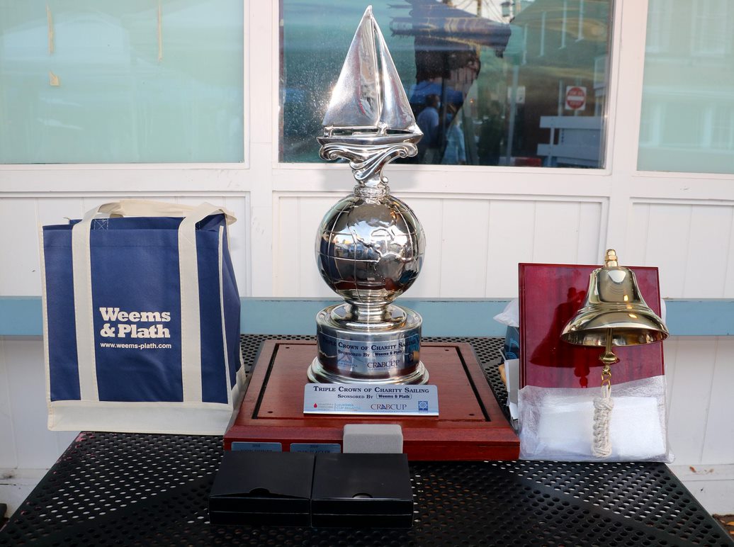 A photo of the 3 awards given for the Triple Crown of Charity events. 