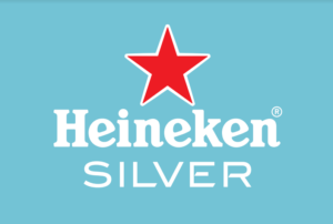 Heineken Silver Logo. Red star on blue field